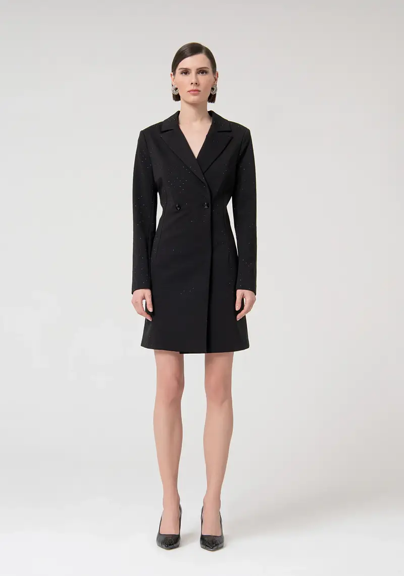Blazer slim lungo doppio petto con strass