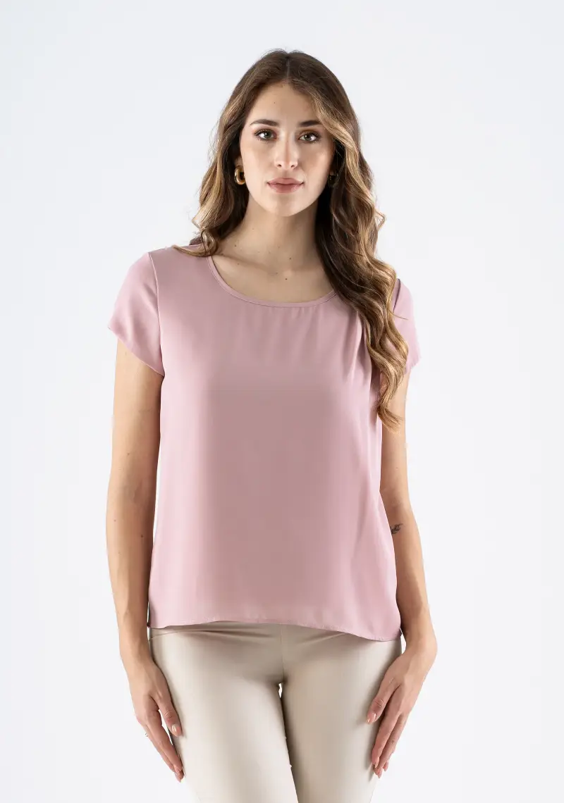 Blusa girocollo con manica corta e dettaglio drappeggiato