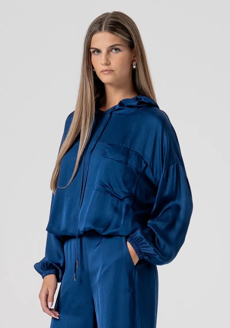 Blusa regular con cappuccio in raso miniatura 2