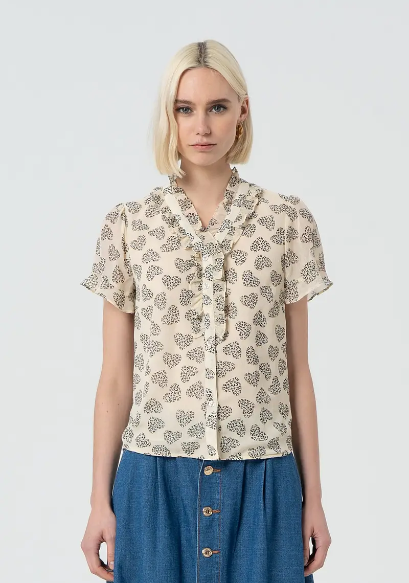 Blusa regular con stampa cuori