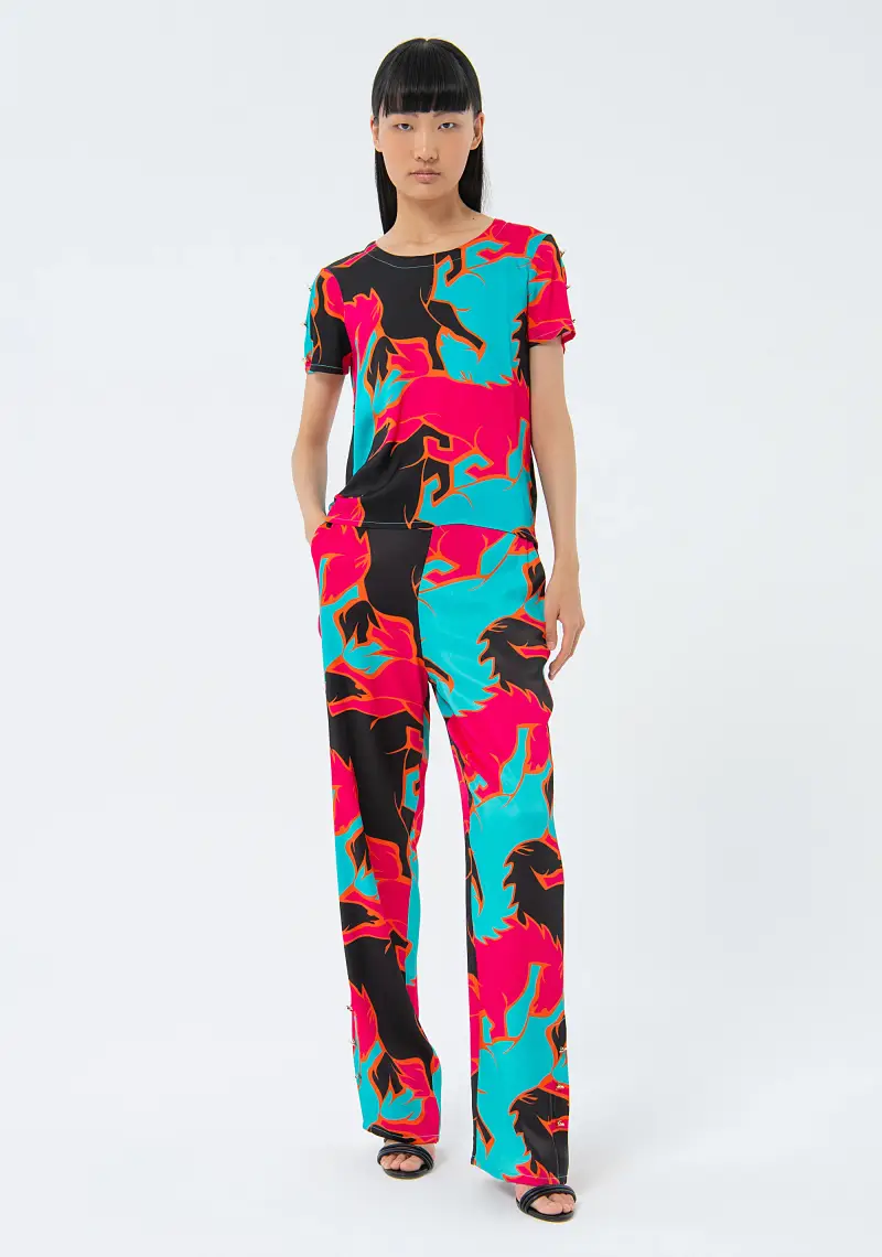 Blusa regular girocollo in fantasia multi colore miniatura 2