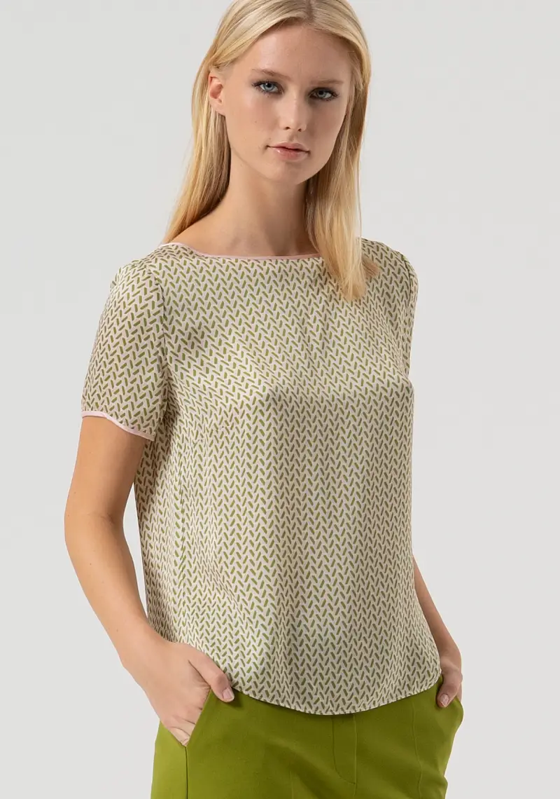 Blusa regular in fantasia geometrica con seta miniatura 2