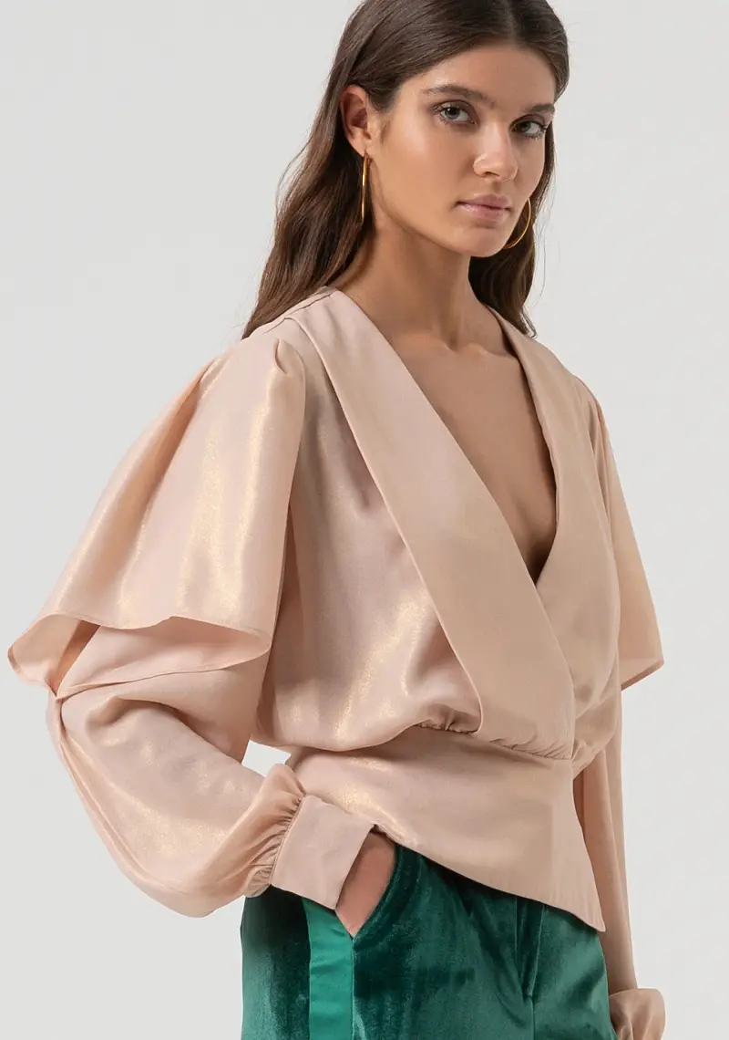 Blusa regular in georgette con glitter miniatura 2