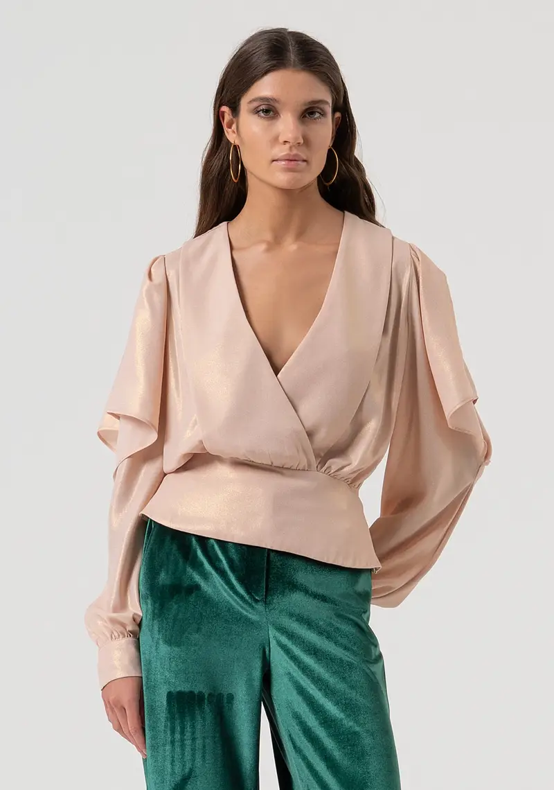 Blusa regular in georgette con glitter