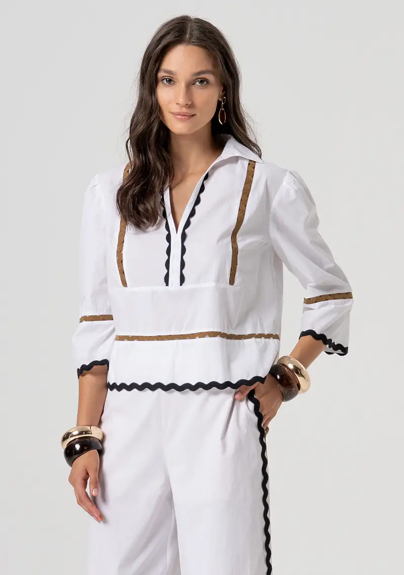 Blusa regular in popeline di cotone