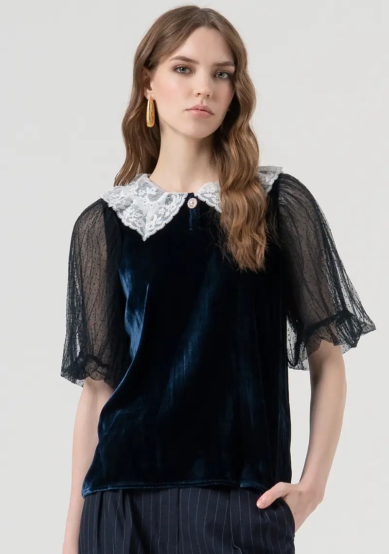 Blusa regular in velluto con seta