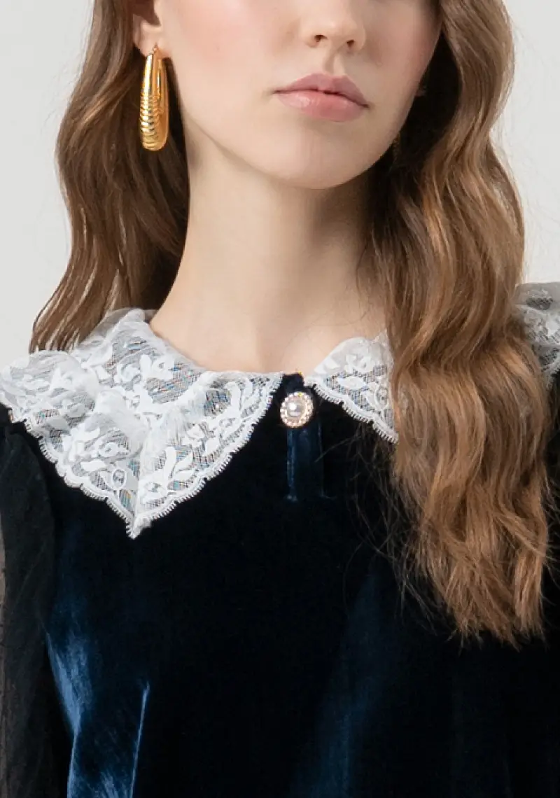 Blusa regular in velluto con seta miniatura 2