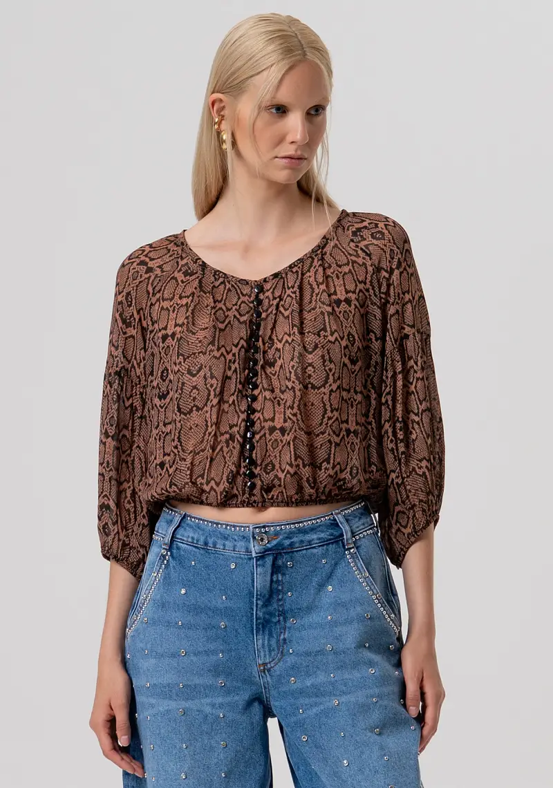 Blusa regular in viscosa con stampa animalier