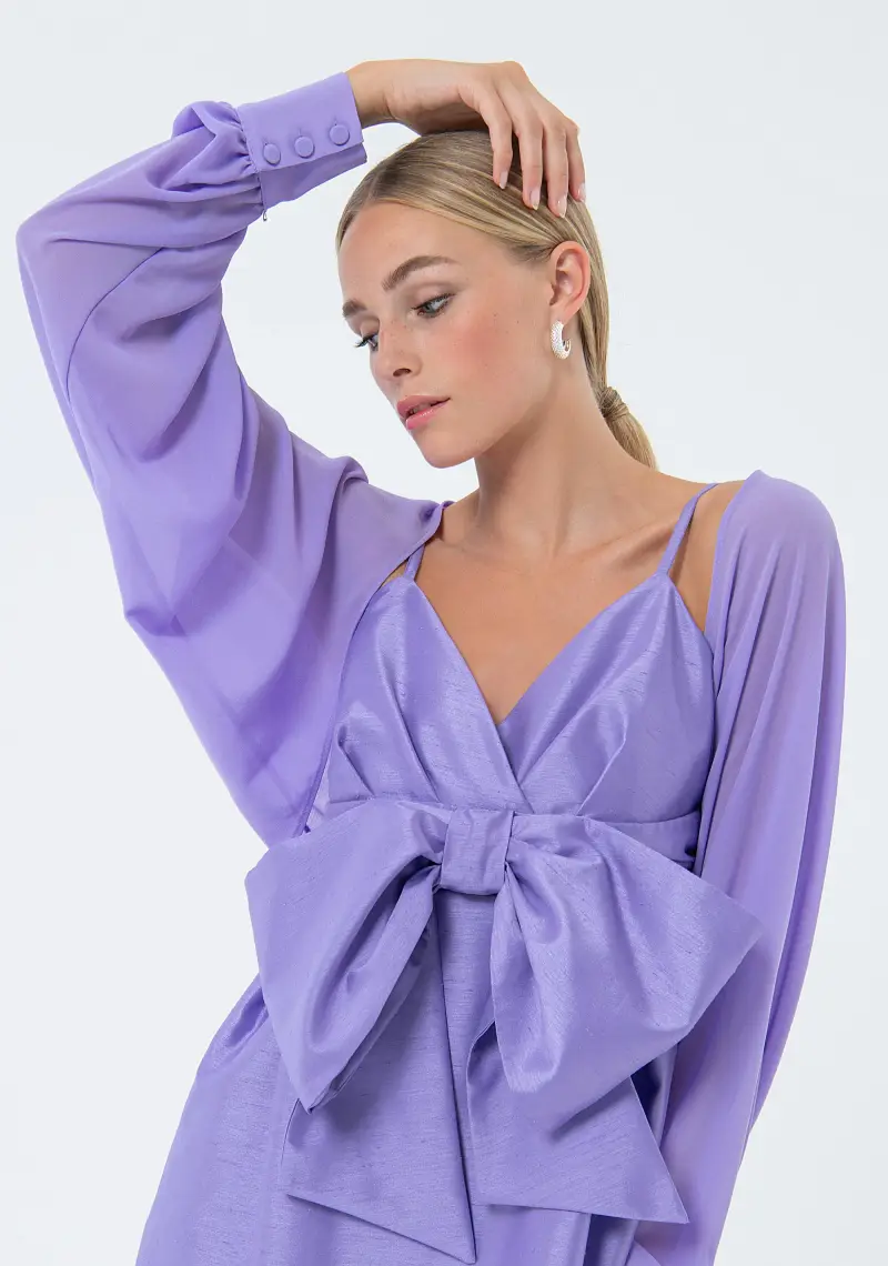 Fracomina Bolero aperto in georgette viola con maniche lunghe miniatura 2
