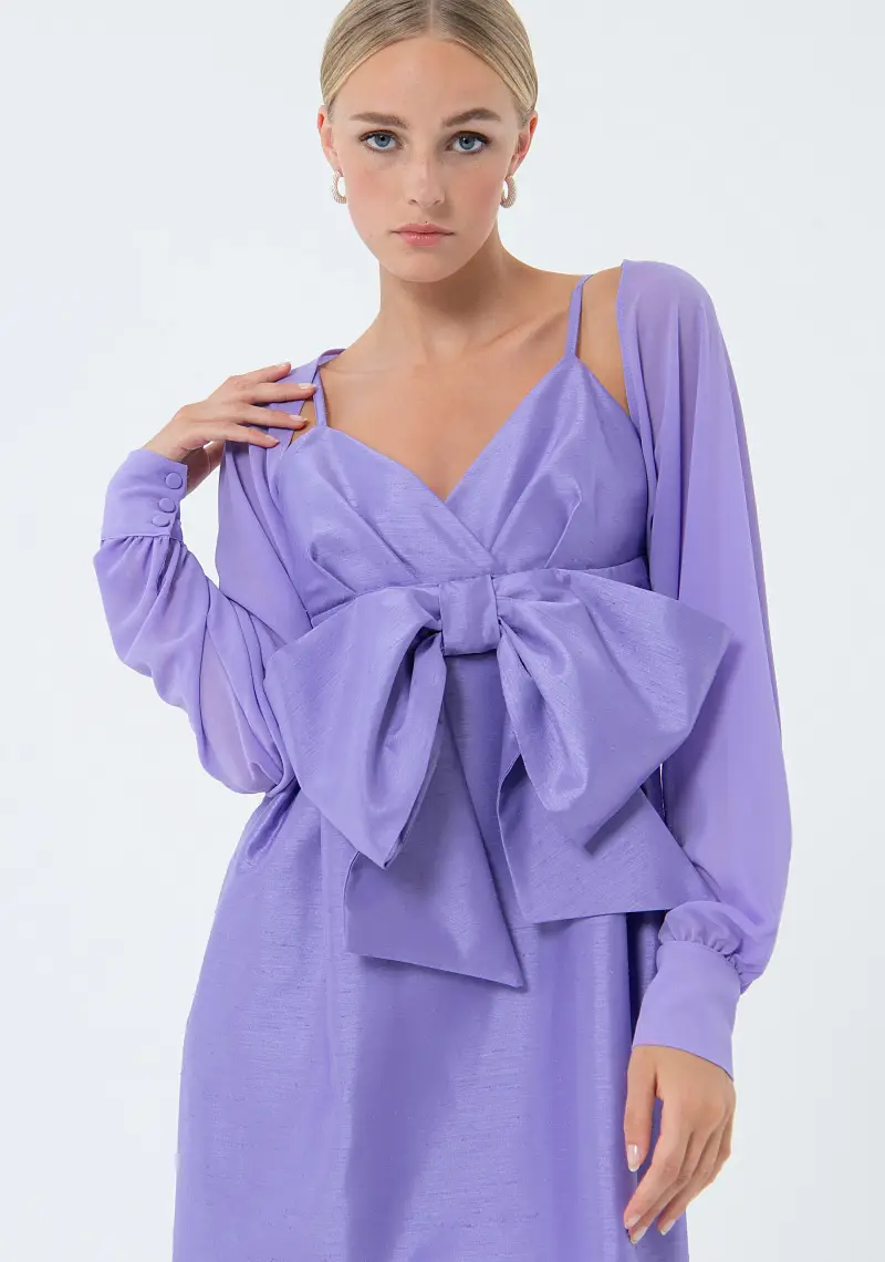 Fracomina Bolero aperto in georgette viola con maniche lunghe