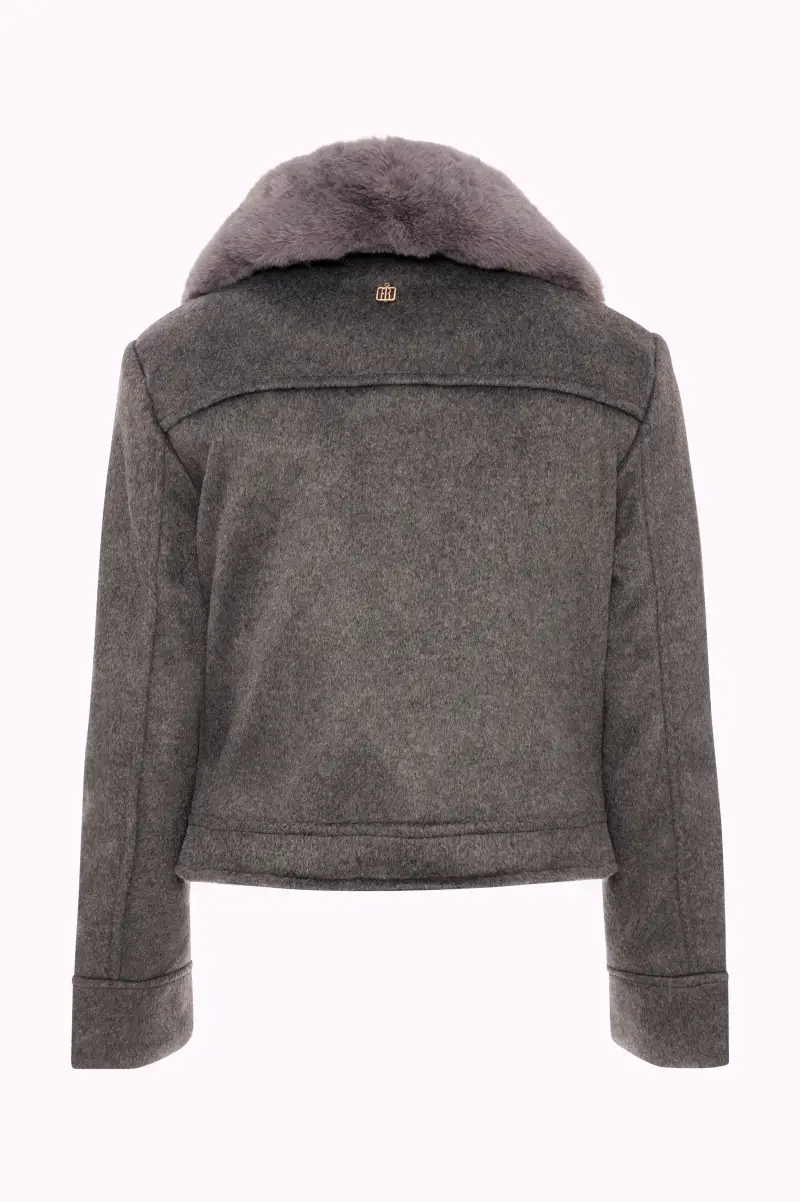Bomber Corto con Collo in Pelliccia Sintetica miniatura 2