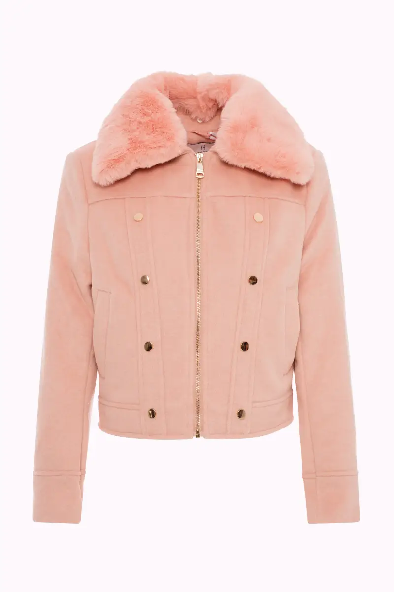 Bomber Corto con Collo in Pelliccia Sintetica