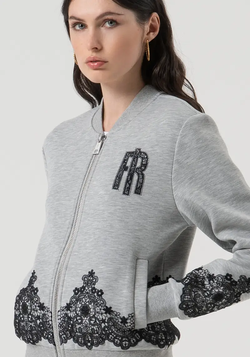 Bomber regular in felpa con patch logo con strass miniatura 2