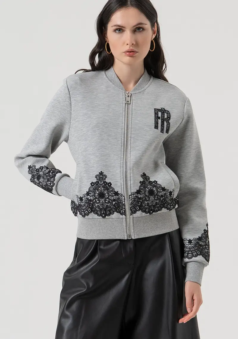 Bomber regular in felpa con patch logo con strass