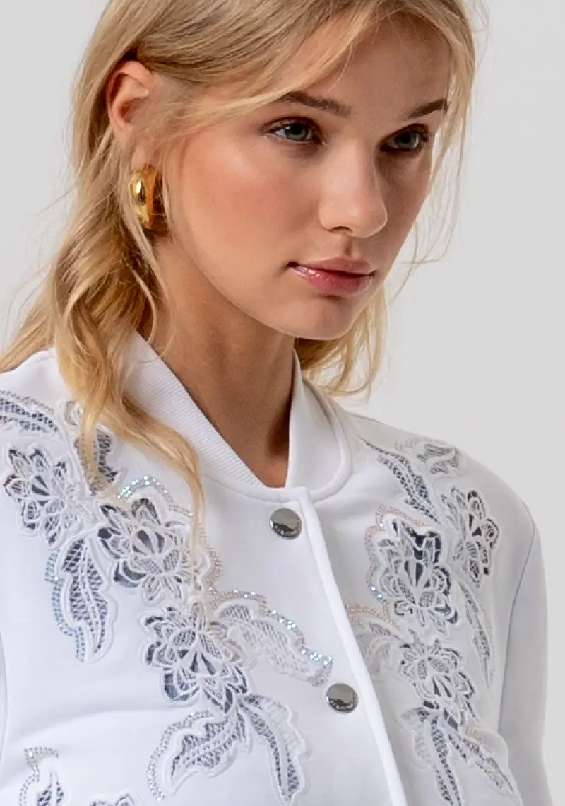 Bomber regular in felpa con ricami in pizzo miniatura 2