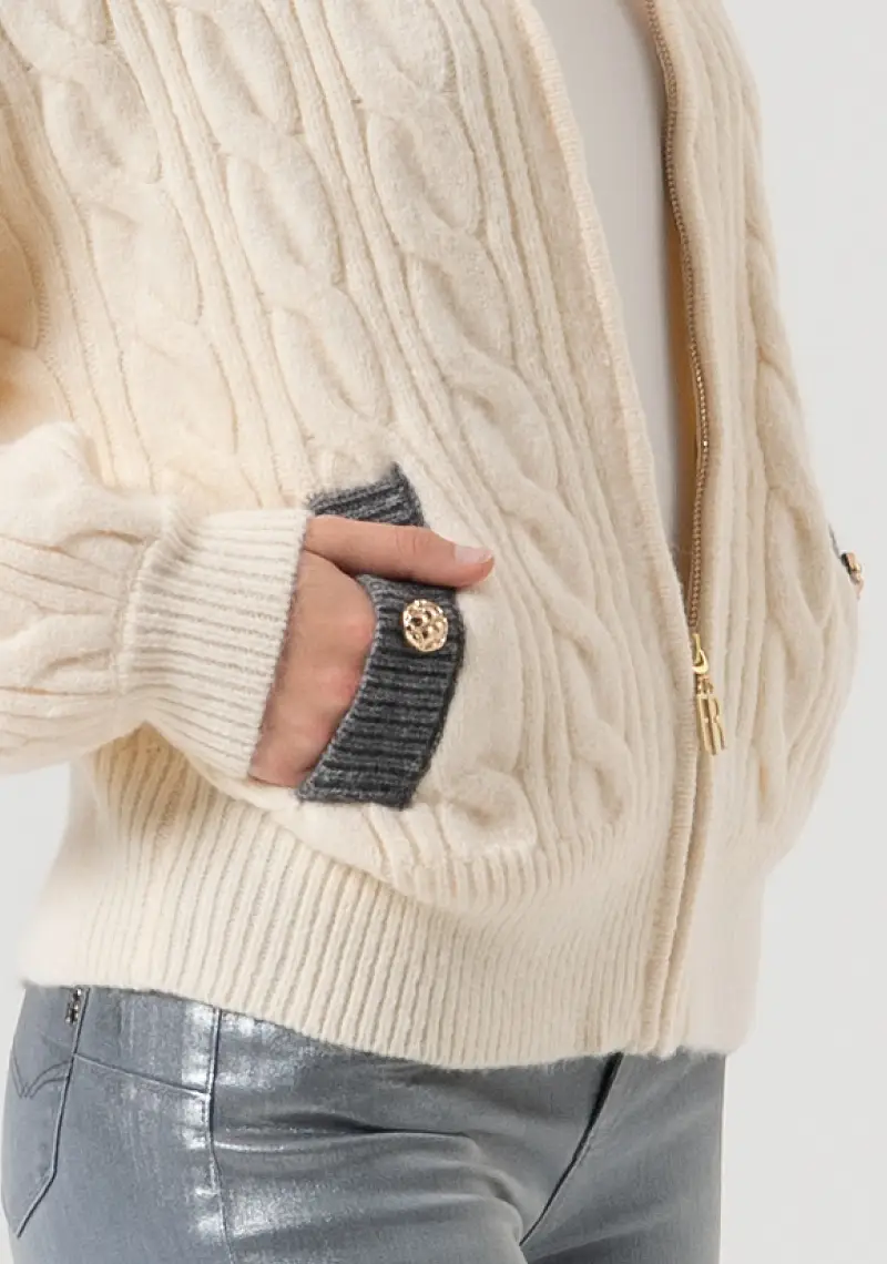 Bomber regular in maglia con punto treccia miniatura 2