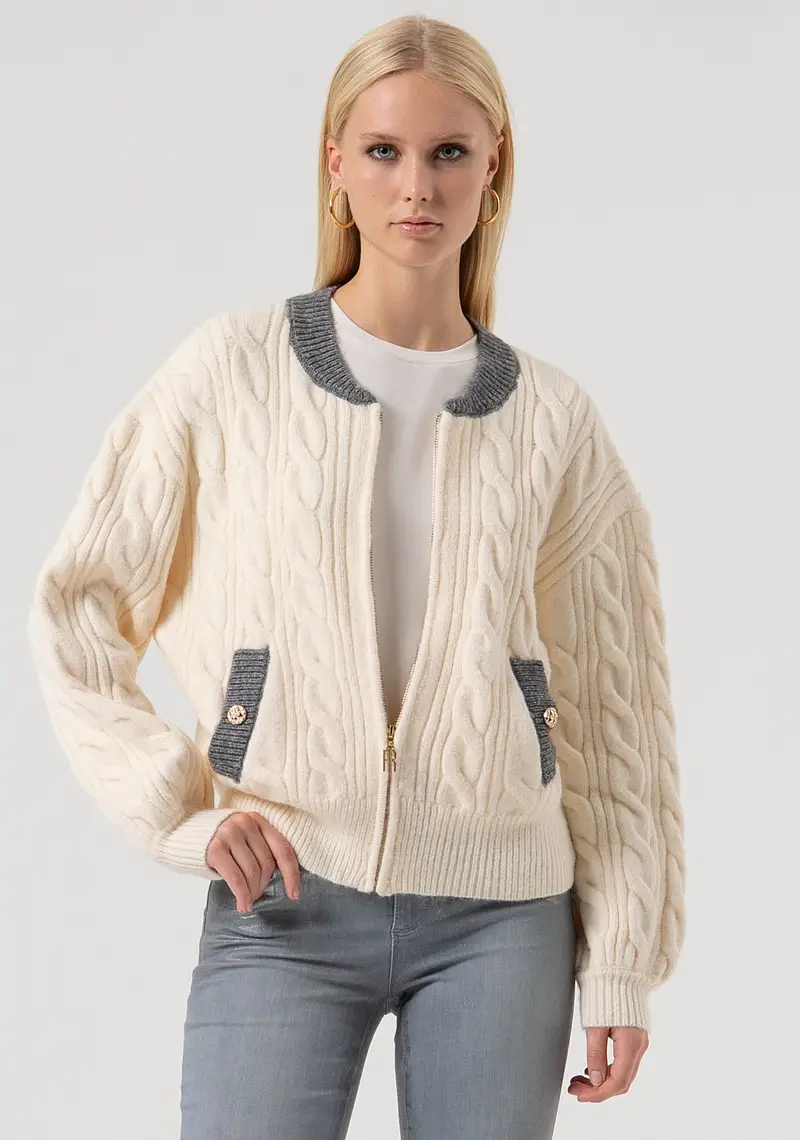 Bomber regular in maglia con punto treccia