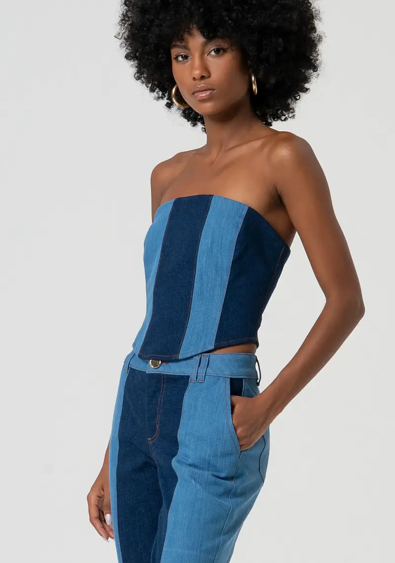 Bustier slim in denim miniatura 2