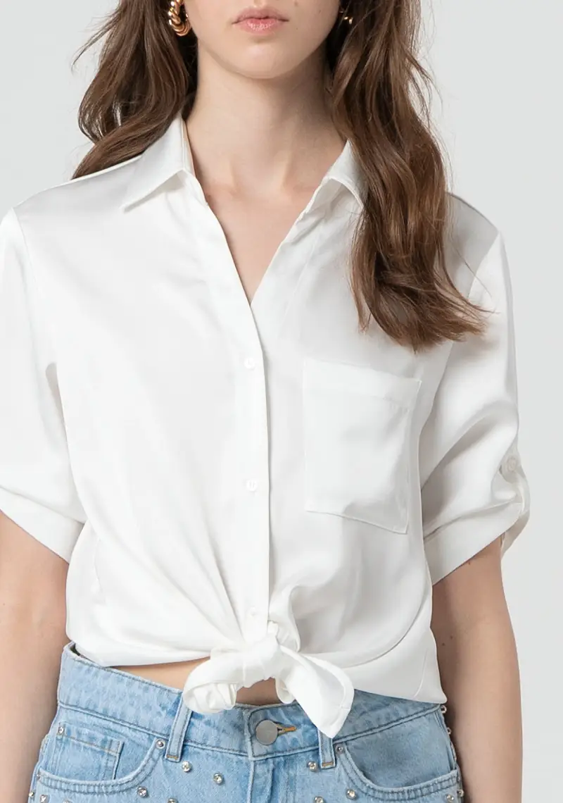 Camicia cropped con nodo in raso miniatura 2