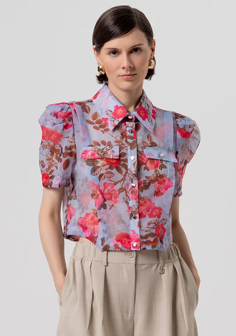 Camicia cropped in fantasia floreale