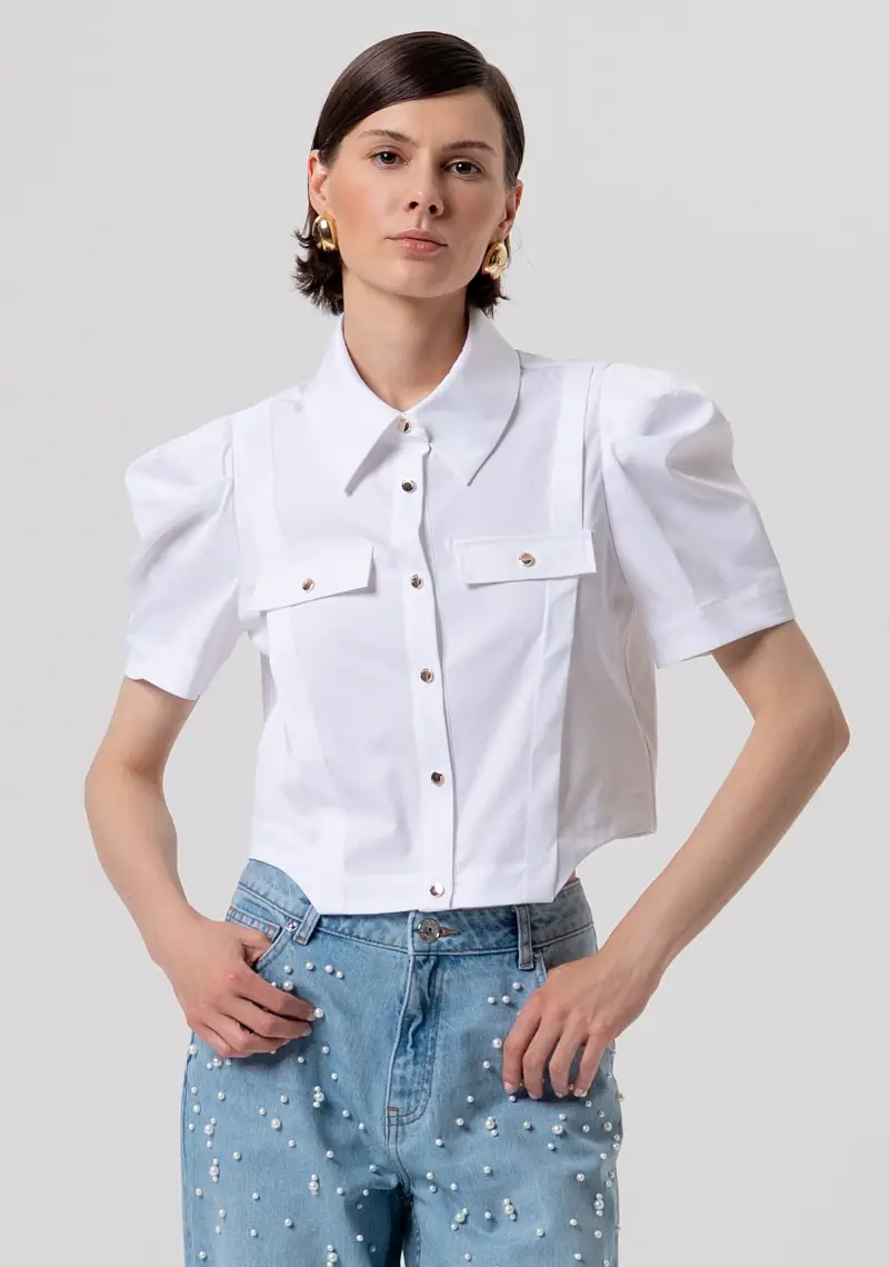Camicia cropped in popeline