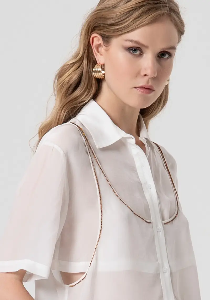 Fracomina Camicia cropped in viscosa con top senza maniche miniatura 2