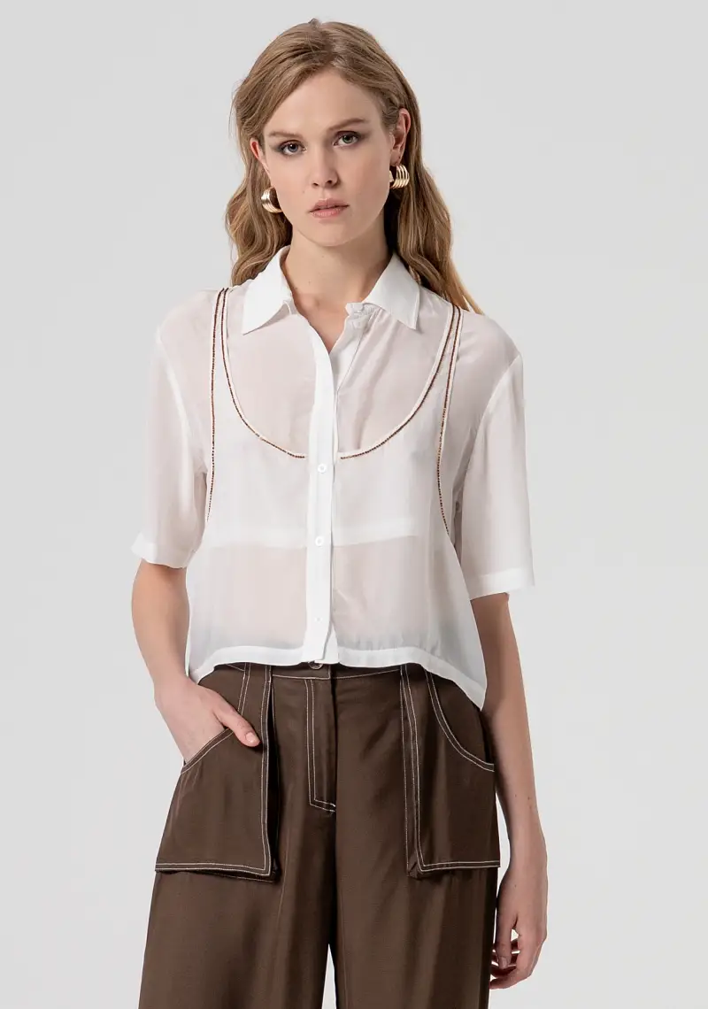 Fracomina Camicia cropped in viscosa con top senza maniche