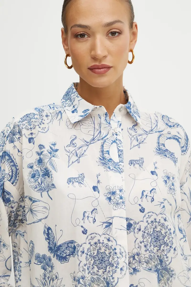 camicia in cotone donna colore beige FJ25ST6002W621N4 miniatura 4