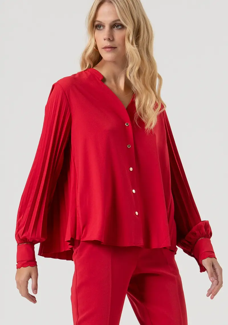 Camicia over con retro plissettato miniatura 2