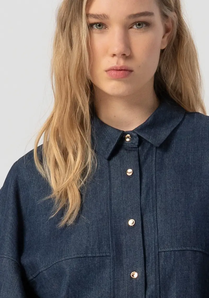 Camicia over in chambray con lavaggio raw miniatura 2