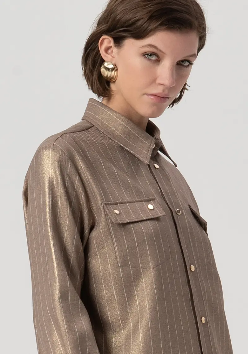 Camicia over in tessuto gessato miniatura 2