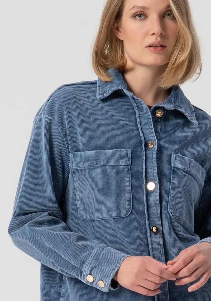 Camicia over lunga in velluto con effetto used miniatura 2