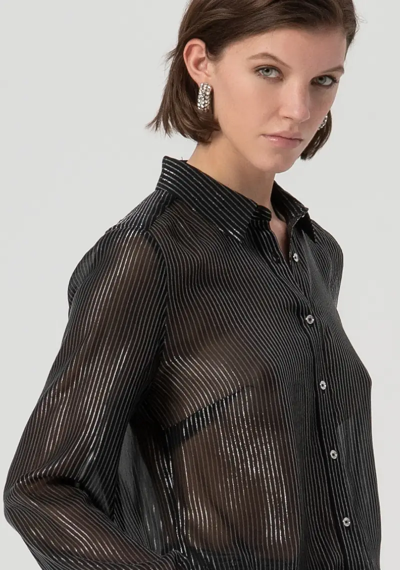 Camicia regular gessata con lurex miniatura 2