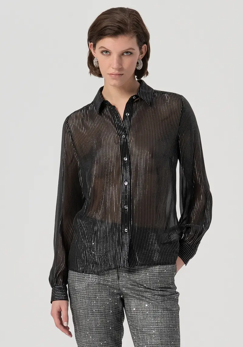 Camicia regular gessata con lurex