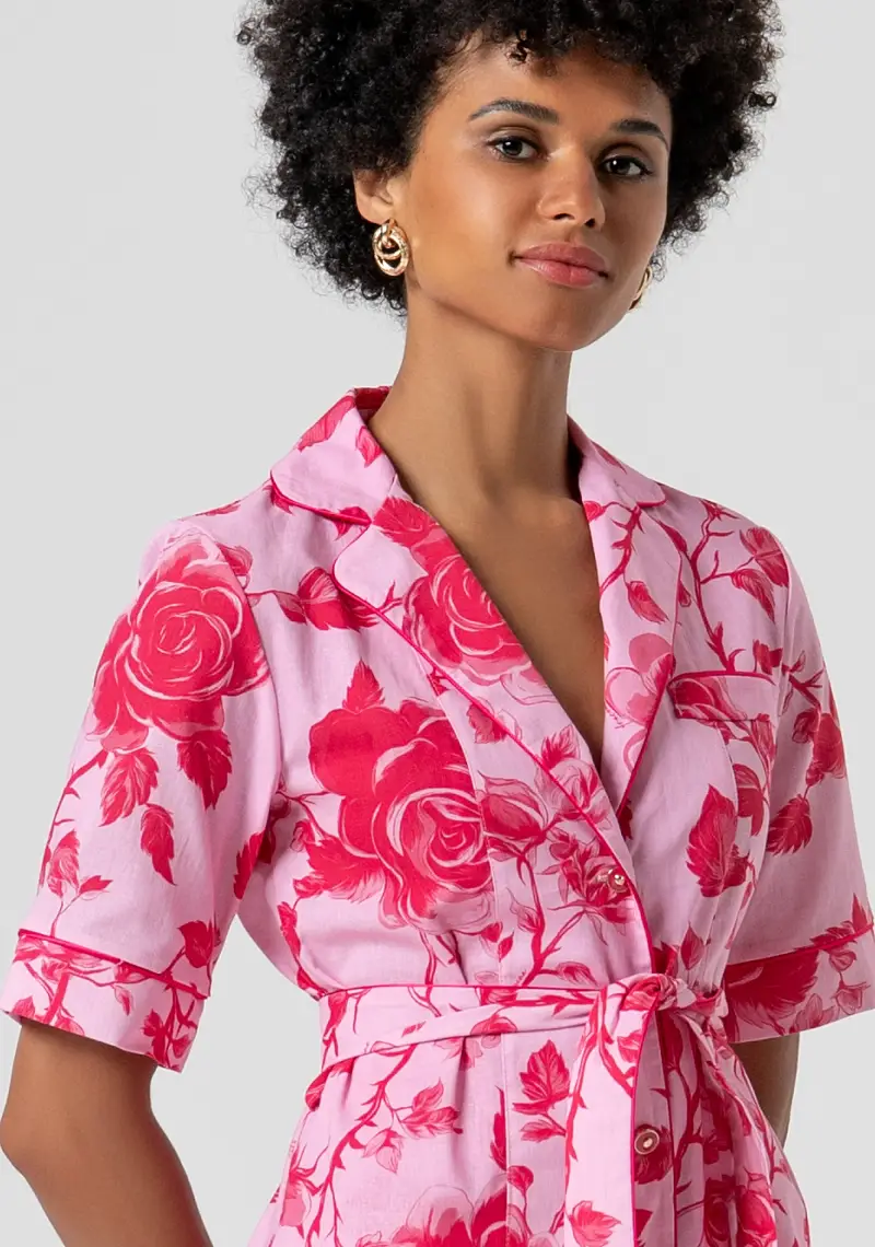 Camicia regular in cotone e lino con fantasia floreale miniatura 2