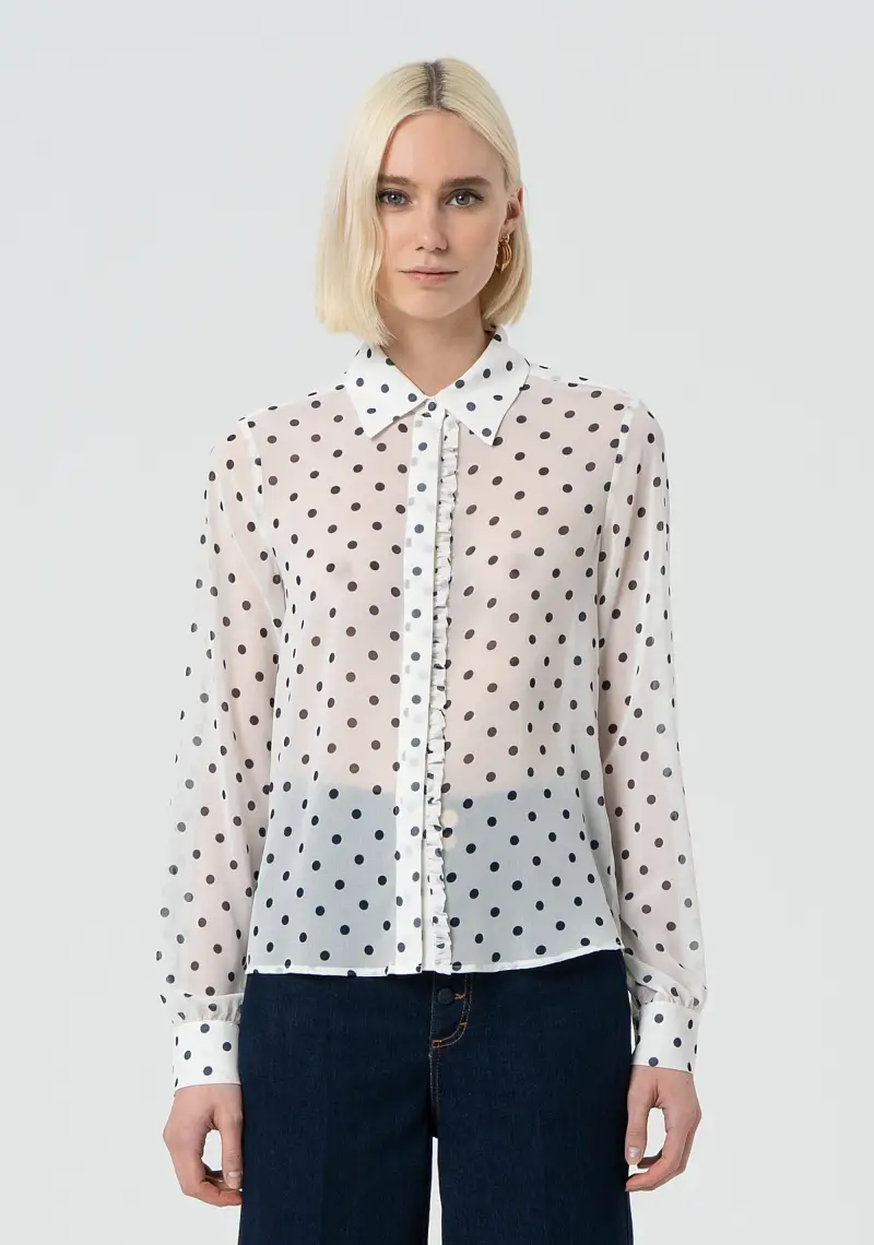 Camicia regular in georgette a pois