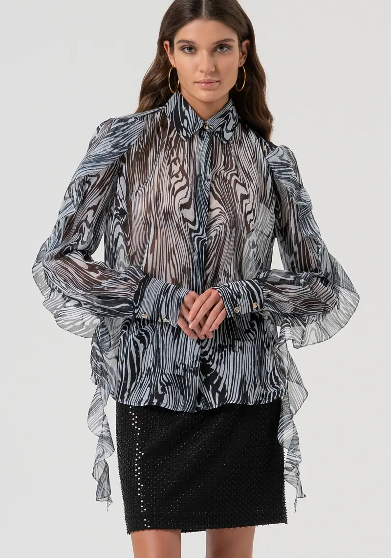 Camicia regular in georgette con fantasia optical miniatura 2