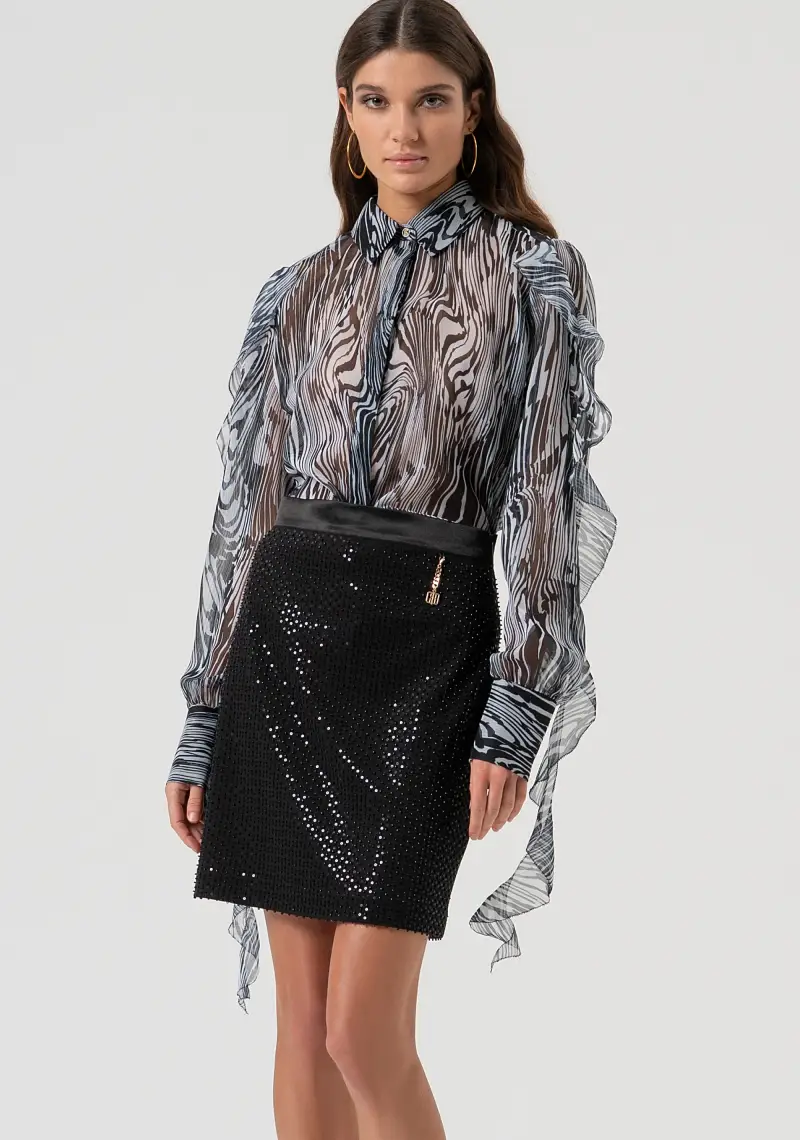 Camicia regular in georgette con fantasia optical