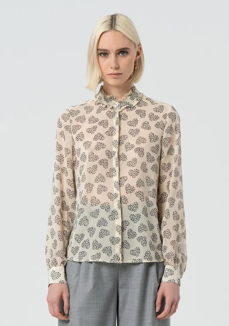 Camicia regular in georgette con stampa cuori