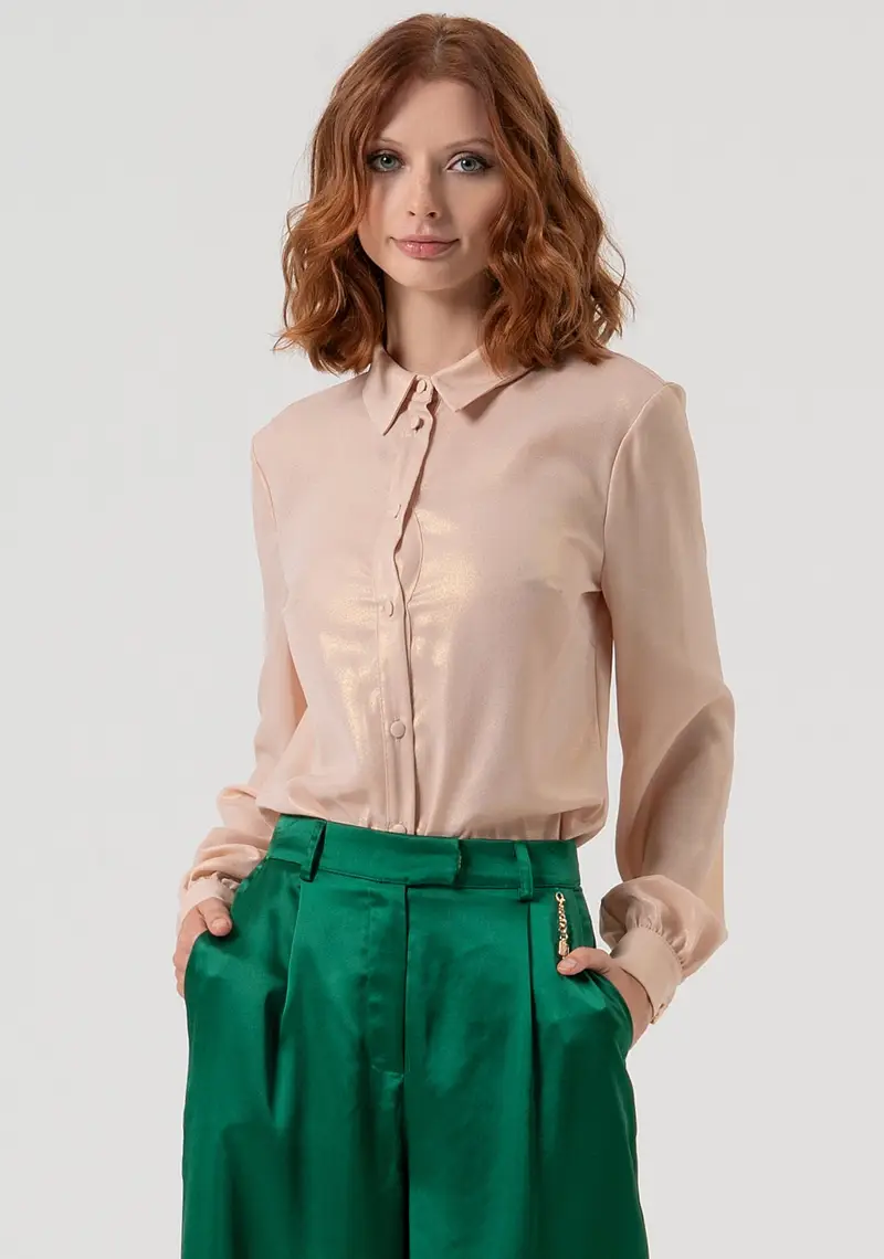 Camicia regular in georgette effetto metallizzato