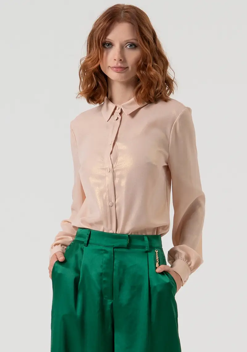 Camicia regular in georgette effetto metallizzato