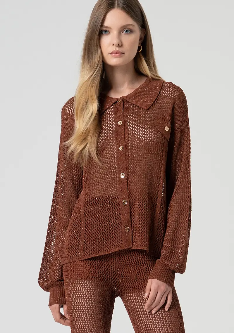 Camicia regular in maglia con punto rete