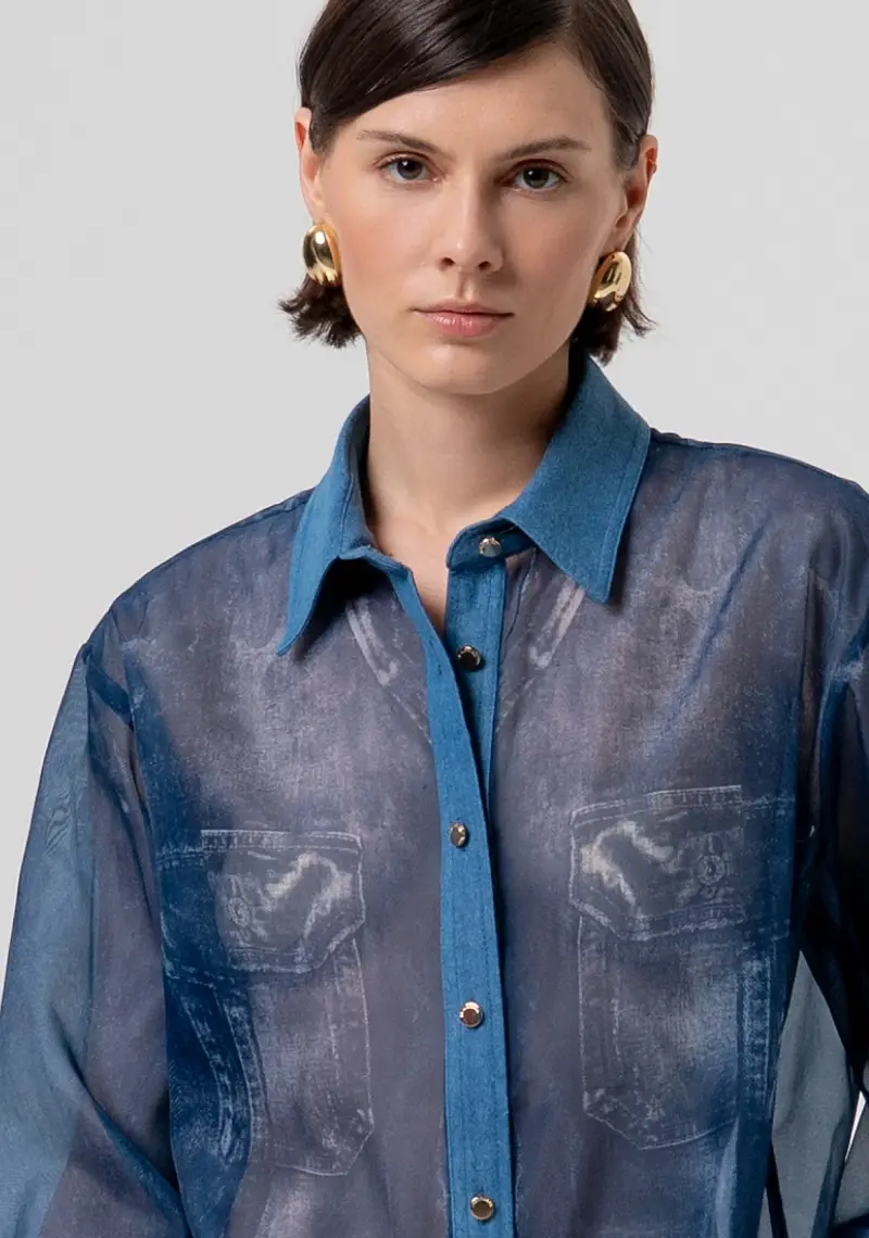 Camicia regular in organza stampata miniatura 2