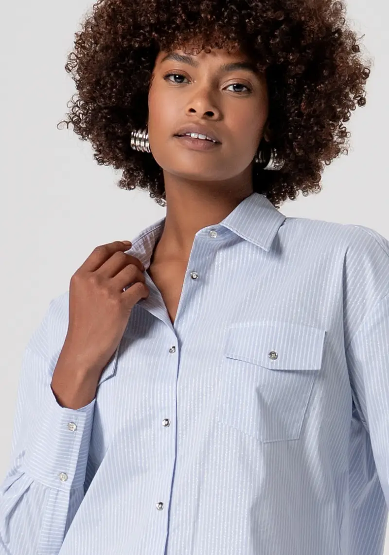 Camicia regular in popeline a righe miniatura 2
