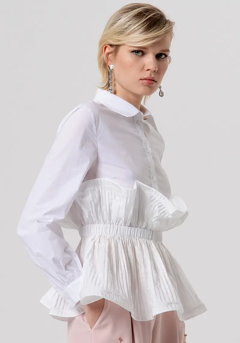 Camicia regular in popeline con gale plissettate miniatura 2