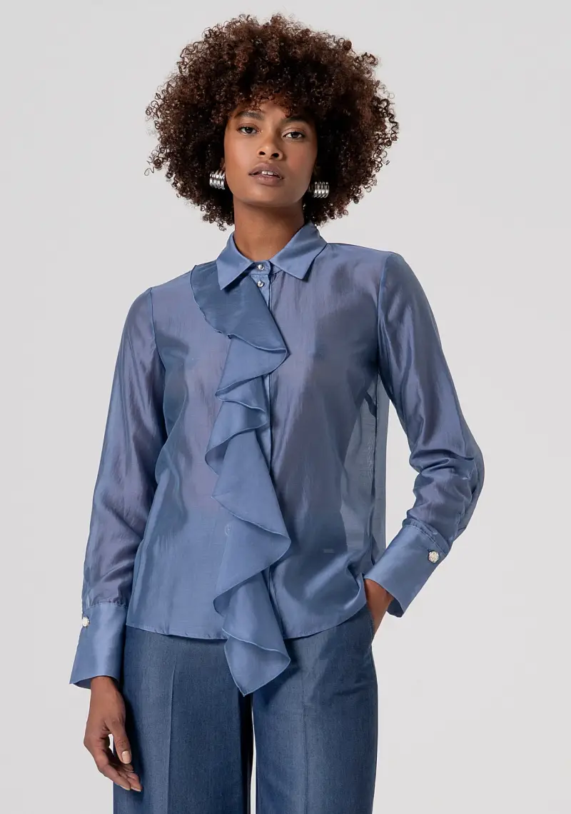 Camicia regular in tencel con gala