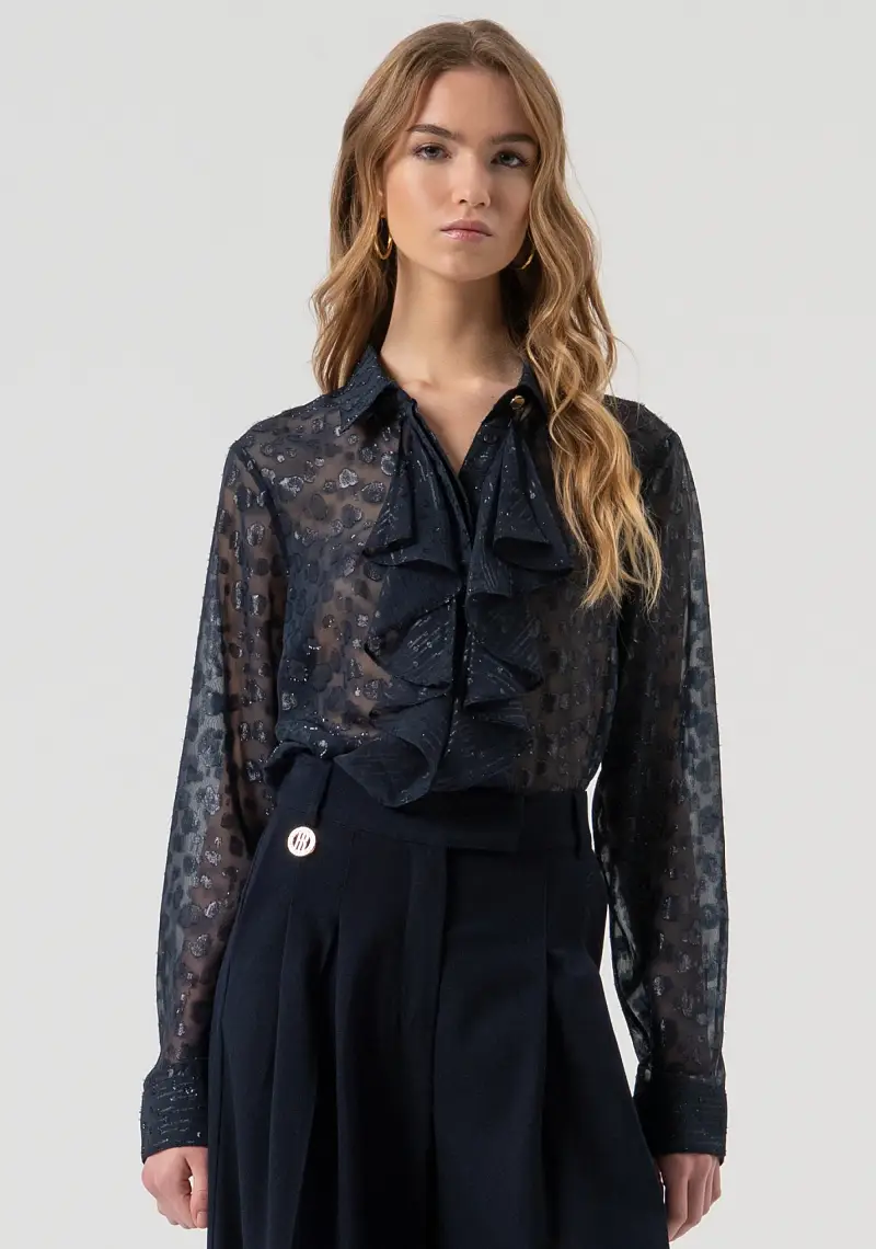 Camicia regular in tessuto devorè animalier