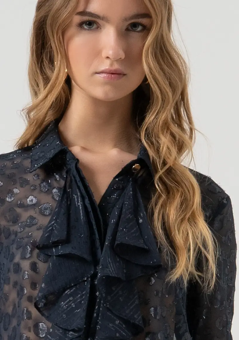 Camicia regular in tessuto devorè animalier miniatura 2