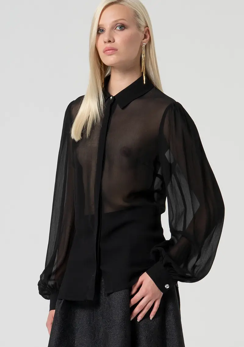 Camicia regular in tessuto trasparente miniatura 2