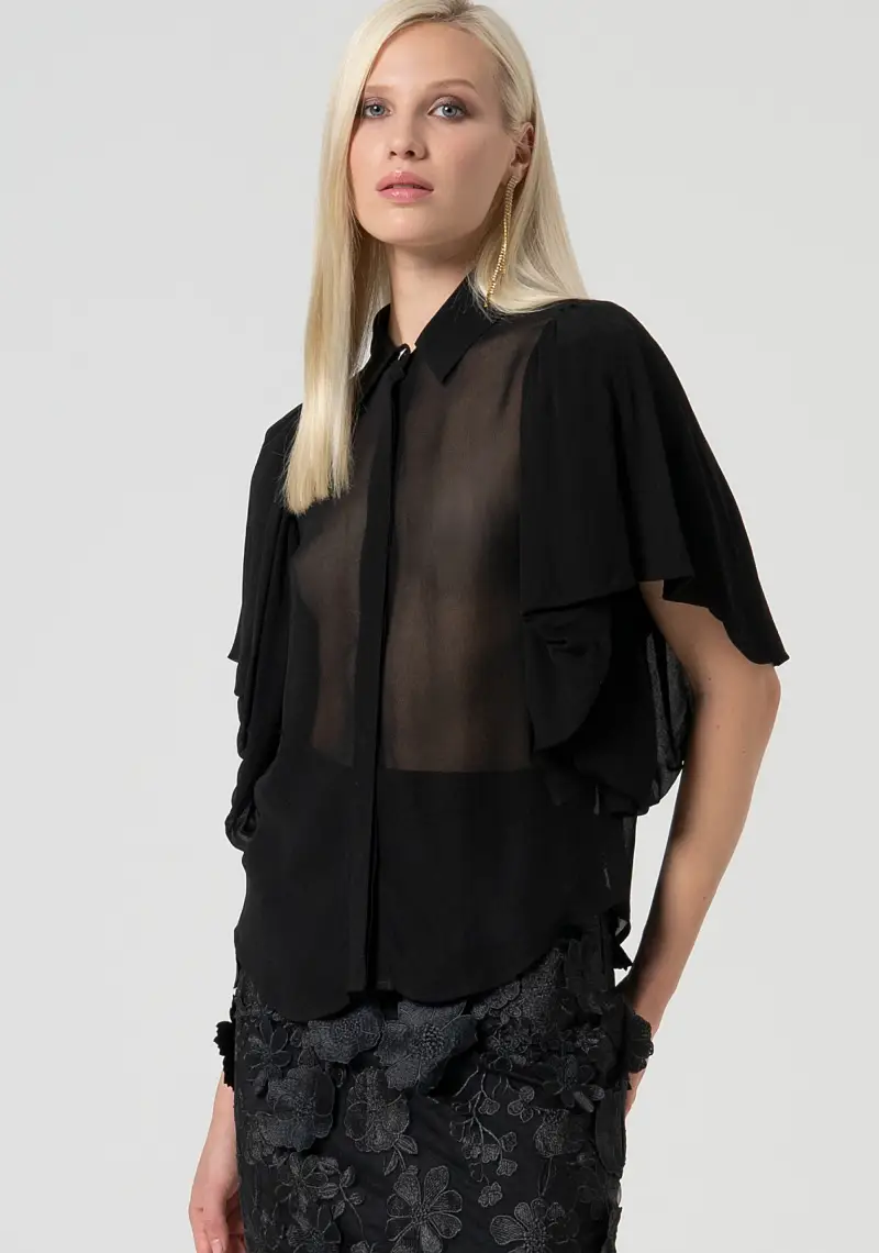 Camicia regular in tessuto trasparente miniatura 2